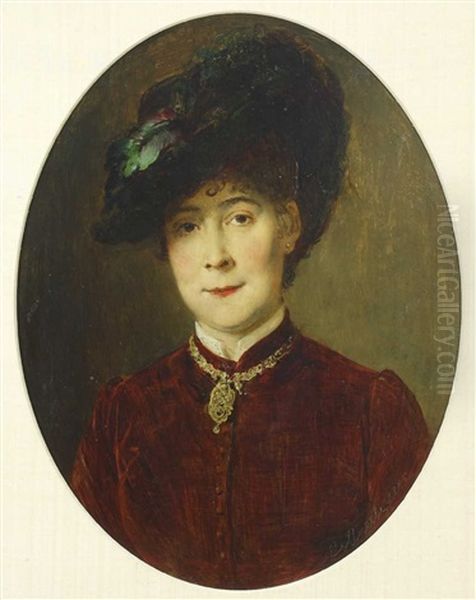 Bildnis Einer Dame Mit Hut Oil Painting by Baron Heinrich von Angeli