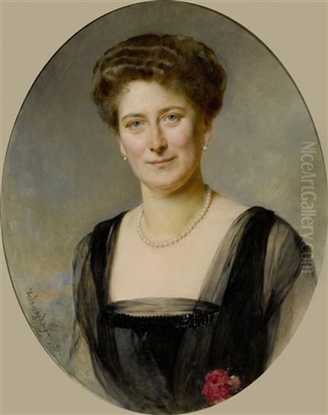 Portrait Einer Dame Mit Perlenkette Oil Painting by Baron Heinrich von Angeli