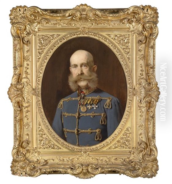 Kaiser Franz Joseph I. Von Osterreich, Portrat Des Kaisers In Ungarischer Adjustierung Mit Ordensschmuck Oil Painting by Baron Heinrich von Angeli