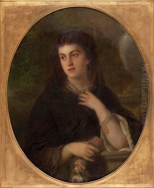 Portrait Einer Jungen Dame Mit Rosen Oil Painting by Baron Heinrich von Angeli