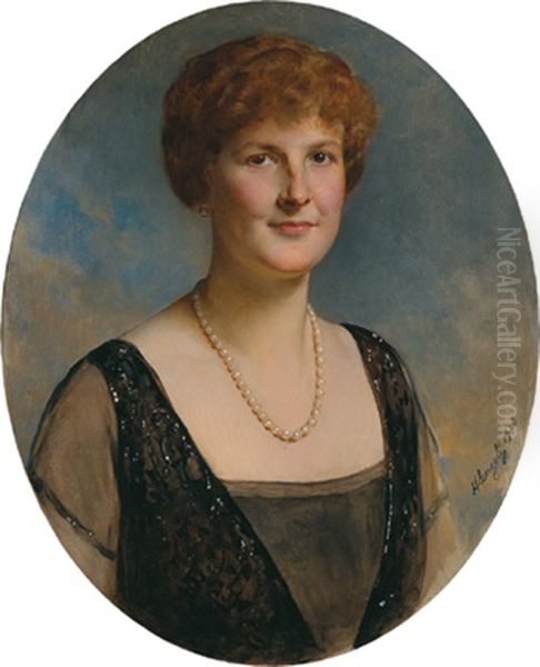 Bildnis Einer Dame Mit Perlenkette Oil Painting by Baron Heinrich von Angeli