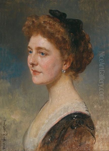 Portrait Der Frau Natalie Brosch Edle Von Aarenau, Frau Von Major Alexander Brosch Edler Von Aarenau, Dem Sekretar Des Thronfolgers Franz Ferdinand Oil Painting by Baron Heinrich von Angeli