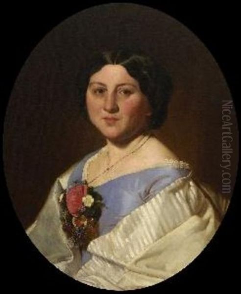 Damenportrat (+ Herrenportrat; 2 Works) Oil Painting by Baron Heinrich von Angeli