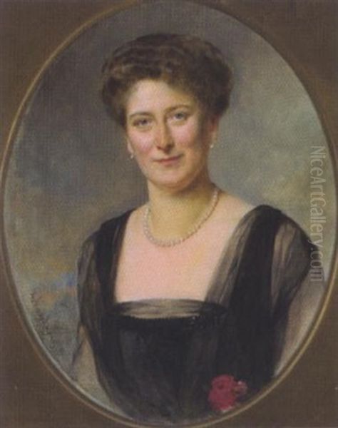 Bildnis Einer Dame Mit Perlenkette Oil Painting by Baron Heinrich von Angeli