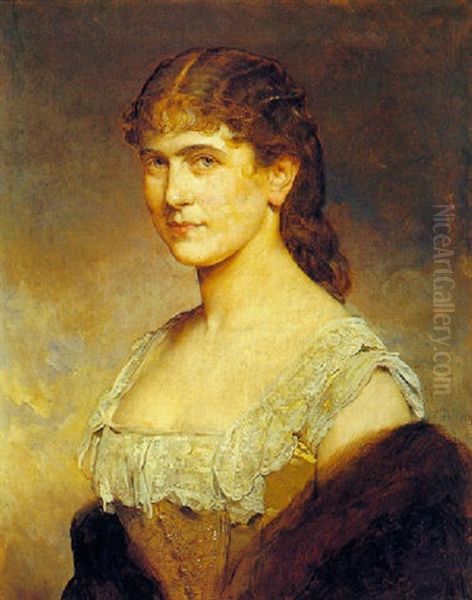 Portrat Katharina Schratt Im Abendkleid Oil Painting by Baron Heinrich von Angeli