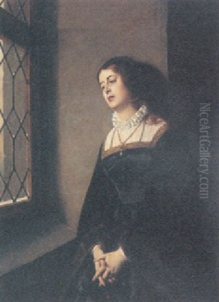 Portrait Of A Lady Wearing Black Robes And Standing Before A Window Oil Painting by Baron Heinrich von Angeli