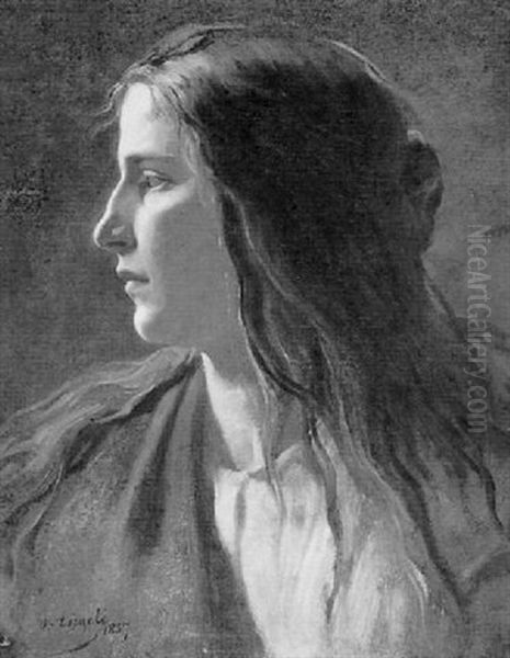 Brustbild Eines Madchens Im Profil Nach Links Oil Painting by Baron Heinrich von Angeli