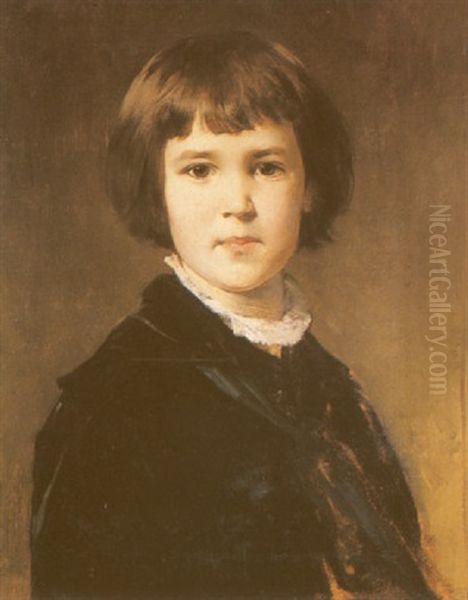 Portrait Of The Artist's Son, Gustav Oil Painting by Baron Heinrich von Angeli