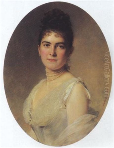 Bildnis Einer Jungen Dame In Weis Oil Painting by Baron Heinrich von Angeli