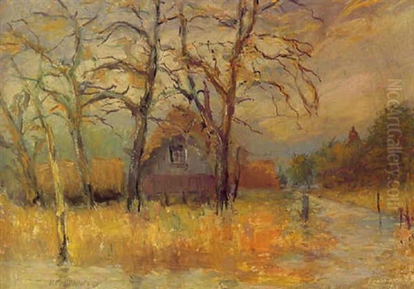 Spatherbst In Fischerhude, Abendstimmung Oil Painting by Hermann Angermeyer