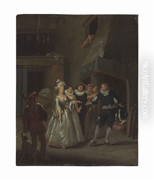 Elegant Figures In An Interior Oil Painting by Pieter Angillis