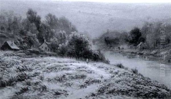 Landscape With River And Houses Oil Painting by Gaston Anglade