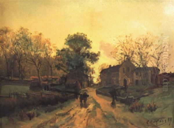 L'entree Du Village Oil Painting by Gaston Anglade