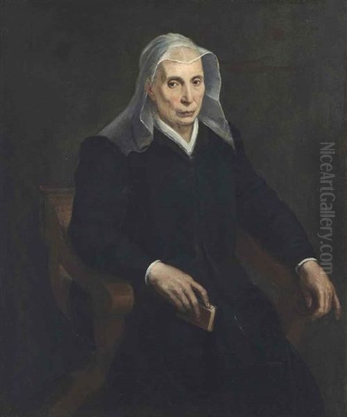 Portrait Of An Elderly Lady, Three-quarter-length, In A Savonarola Chair, A Prayer Book In Her Right Hand Oil Painting by Sofonisba Anguissola