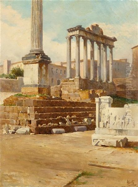 Tempelruine Auf Dem Forum Romanum, Rom Oil Painting by Filippo Anivitti