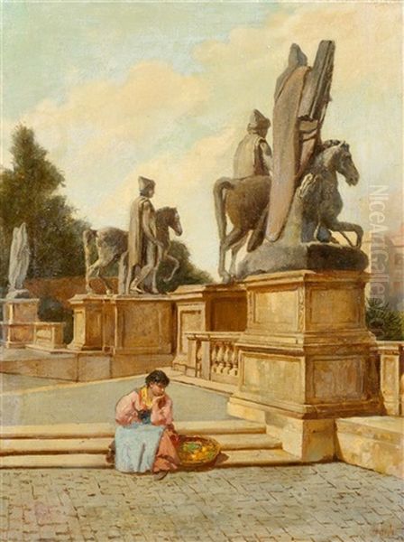 Gemuseverkauferin Vor Den Dioskuren Am Kapitol, Rom Oil Painting by Filippo Anivitti
