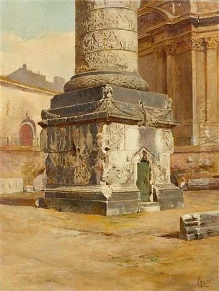 Die Marc-aurel-saule Am Piazza Colonna, Rom Oil Painting by Filippo Anivitti
