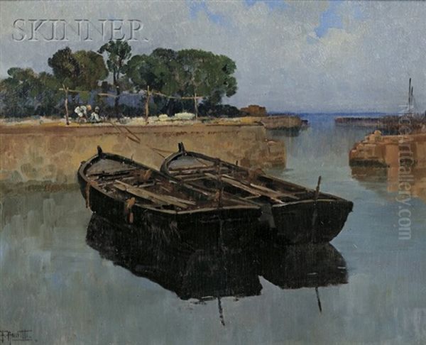 Moored Barges Oil Painting by Filippo Anivitti
