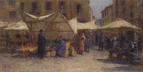 The Market Of Campo Dei Fiori, Rome Oil Painting by Filippo Anivitti