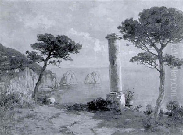 Italienische Kuestenlandschaft Mit Antiker Saeule Oil Painting by Filippo Anivitti