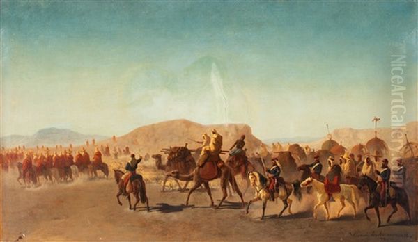 Karavan Vid Atlasbergen Oil Painting by Henrik August Ankarcrona