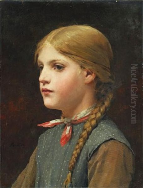 Madchenbildnis (portrait Of A Girl) Oil Painting by Albert Anker