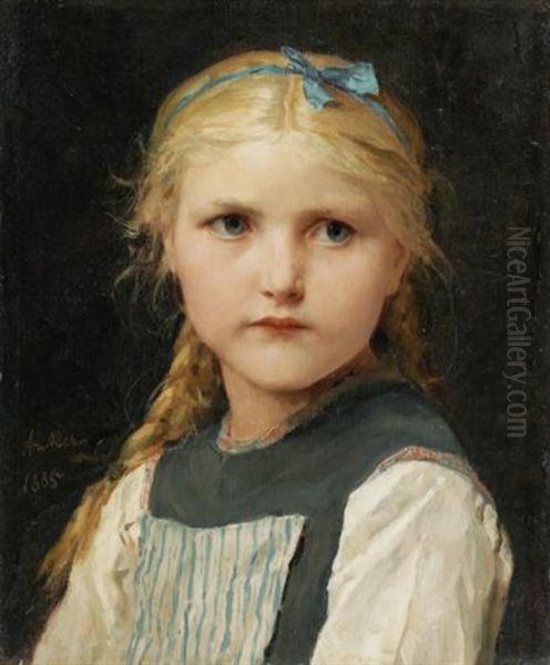 Madchenbildnis (portrait Of A Girl) Oil Painting by Albert Anker