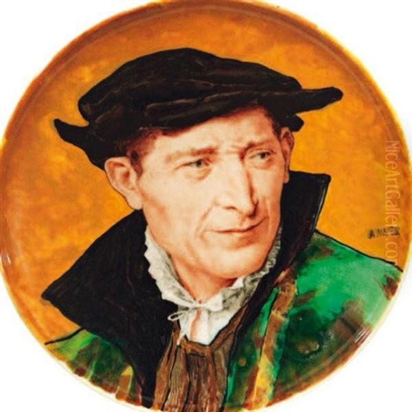 Un Homme En Buste, En Costume Du Xvie Siecle Oil Painting by Albert Anker