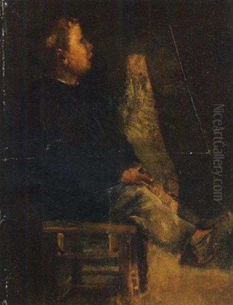 Sitzende Knabe Oil Painting by Albert Anker