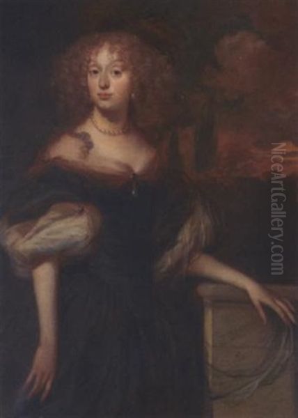 Portrait Of A Lady Wearing A Pearl Necklace Oil Painting by Pieter van Anraedt