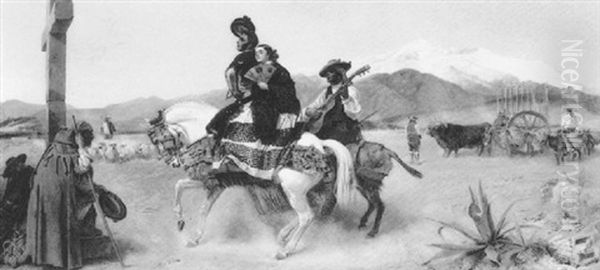 Going To The Fiesta, Granada - The Alhambra In The Distance Oil Painting by Richard Ansdell