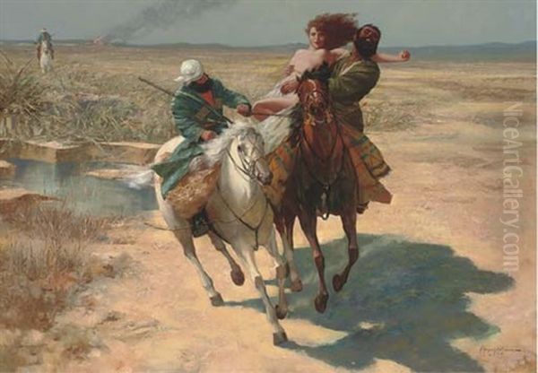 A Caucasian Abduction Oil Painting by Eugene Ansen-Hofmann
