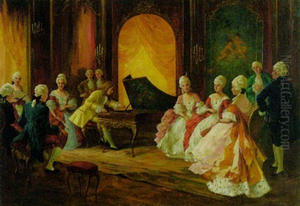 Vornehme Rokoko-gesellschaft Beim Konzert Oil Painting by Eugene Ansen-Hofmann