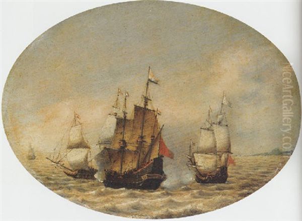 A Dutch Merchantman Under Attack Offshore Oil Painting by Hendrick Van Anthonissen