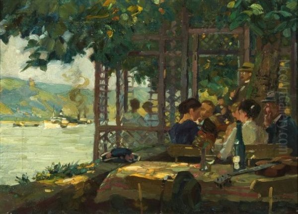 Sommerliche Gaststatte (im Garten Zu Rhens Am Rhein) Oil Painting by Otto Antoine