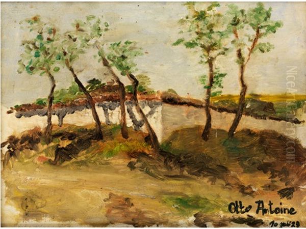 Junge Baume Vor Einer Gartenmauer Oil Painting by Otto Antoine
