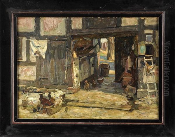 Huhnerhof Oil Painting by Otto Antoine