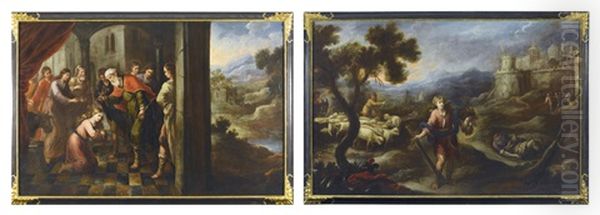 Samuel Anoints David; David Triumphs Over Goliath (pair) Oil Painting by Francisco Antolinez Y Ochoa