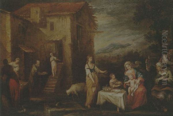 The Rest On The Flight Into Egypt Oil Painting by Francisco Antolinez Y Ochoa