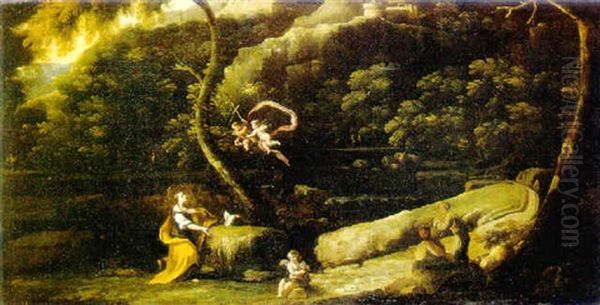 Magdalena Penitente En Un Paisaje Con Angelitos Oil Painting by Francisco Antolinez Y Ochoa