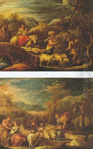 Jacob Y Raquel En El Pozo Oil Painting by Francisco Antolinez Y Ochoa