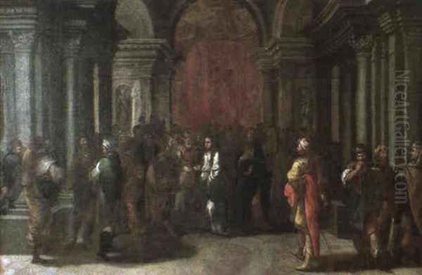 Presentacion De La Virgen En El Templo Oil Painting by Francisco Antolinez Y Ochoa