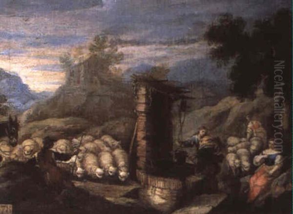 Rebeca Y Jacob En El Pozo Oil Painting by Francisco Antolinez Y Ochoa