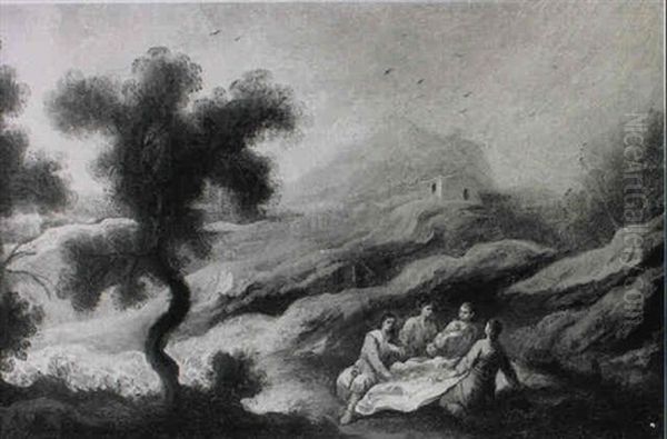 Figures In An Extensive Rocky Landscape Oil Painting by Francisco Antolinez Y Ochoa