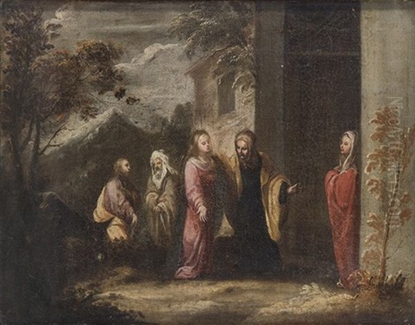 La Virgen Maria Visita La Casa De Isabel Y Zacarias Oil Painting by Jose Antolinez