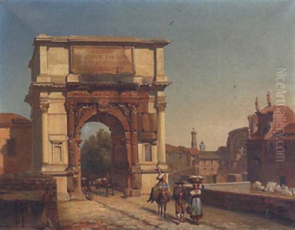 Romische Strasenszene Mit Titusbogen Oil Painting by Fausto Antonioli