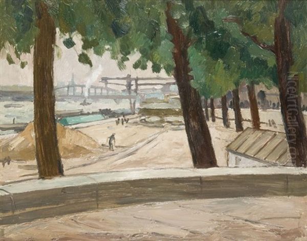 Bord De Seine A Paris Oil Painting by Louis Robert Antral