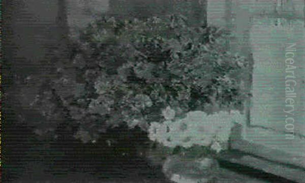 Azaleenstruss Und Anemonenstrauss In Bauchigen Vasen Auf    Einem Fenstersims Oil Painting by Armand Adrien Marie Apol