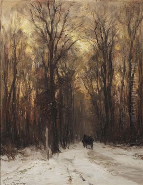 Along A Forest Path On A Winter's Day Oil Painting by Louis Apol
