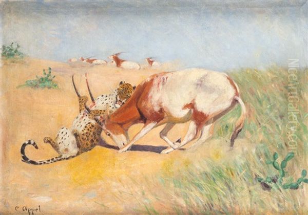 Gephard Und Antilope Oil Painting by Carl Heinrich Wilhelm Appel